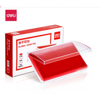 得力(deli)137*88mm透明外殼方形快干印臺印泥 辦公用品 紅色9864